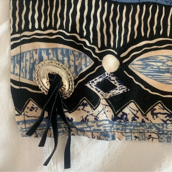 Vintage Roughrider Western Fringe Cropped Button Up Shirt Blue Black Small - Picture 14 of 14